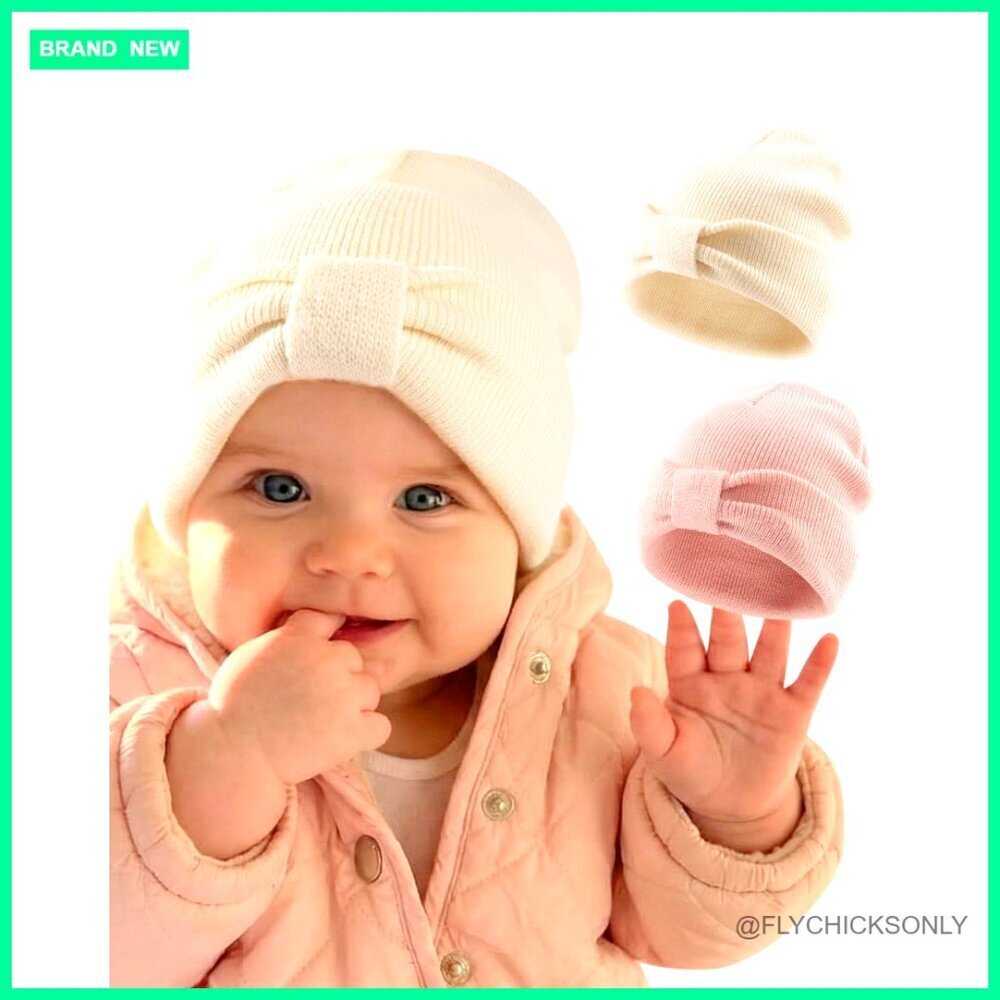 Infant Toddler Winter Knit Beanie with Bow 0-6M 6-36M Warm Hat